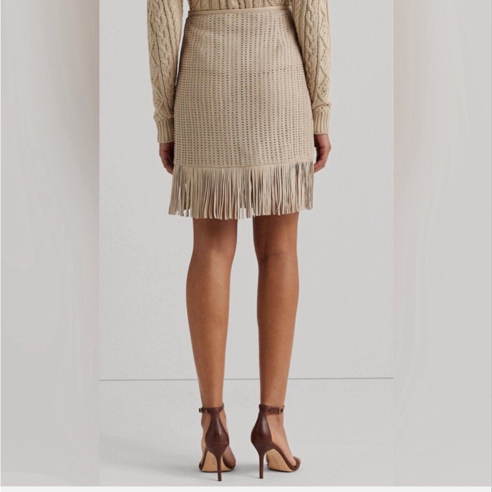 Ralph Lauren Fringe-Trim Woven Lambskin Leather Pencil Skirt NWT - Picture 4 of 14